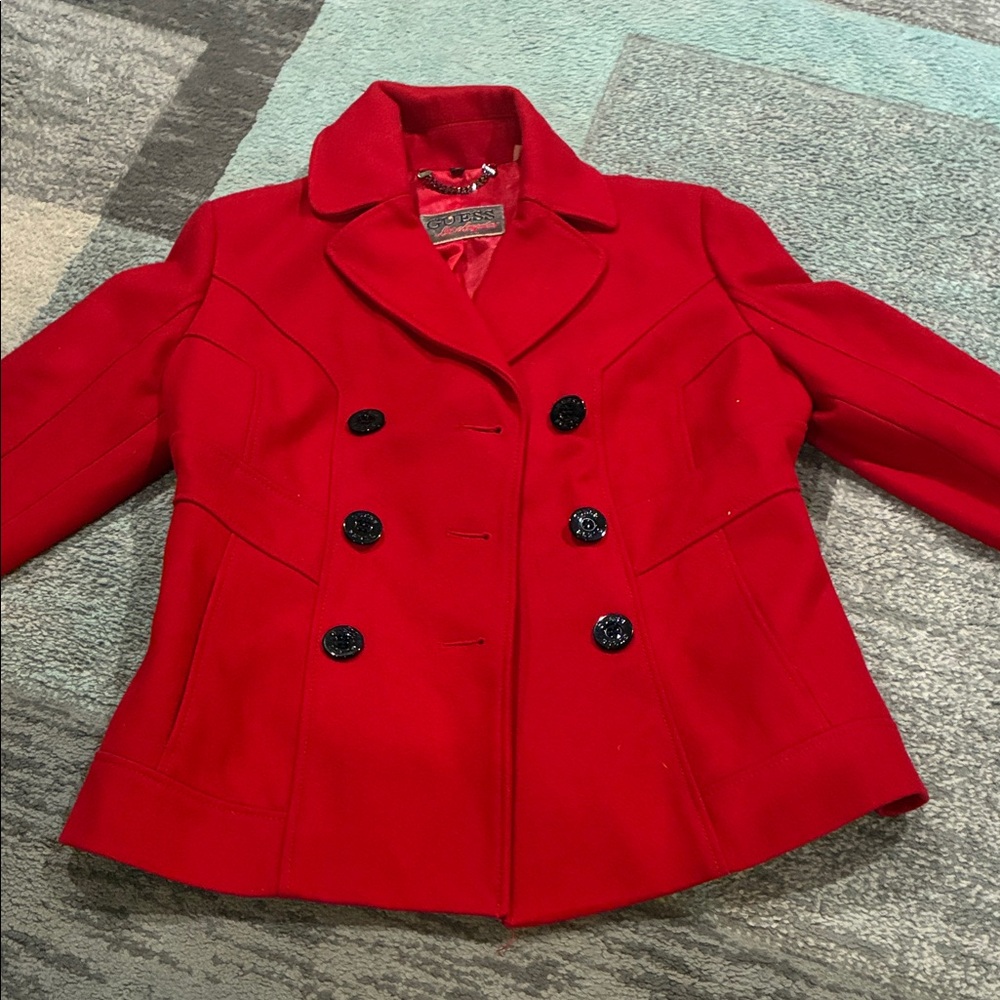 Guess Red Double-Breasted Peacoat